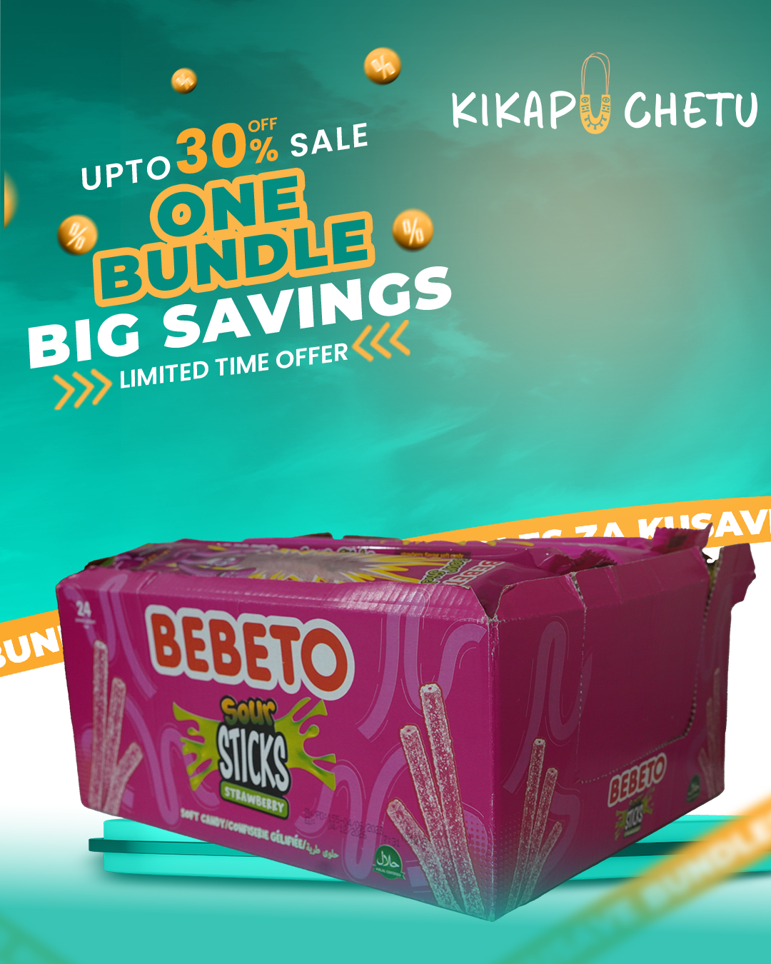 Bebeto Sour Sticks Strawberry 30G- 24PCS- Pack Wholesale Discount