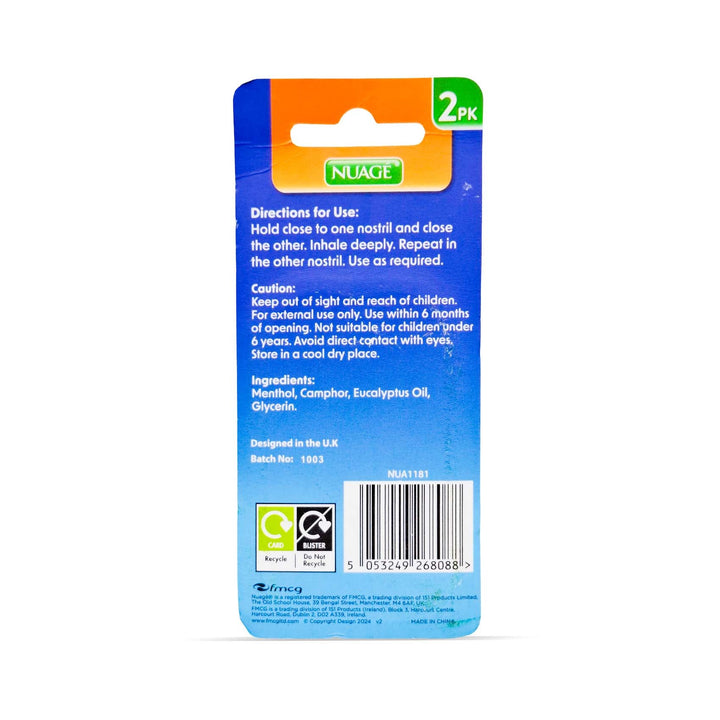 Nuage Nasal Stick Vapour Inhaler 2Pk