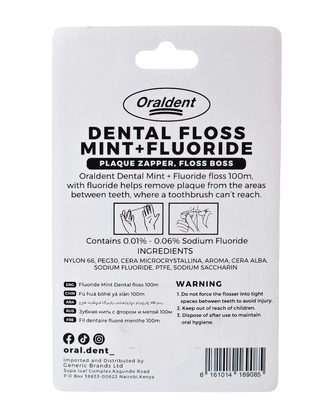 Oraldent Dental Floss Wax Mint Fluoride 100M