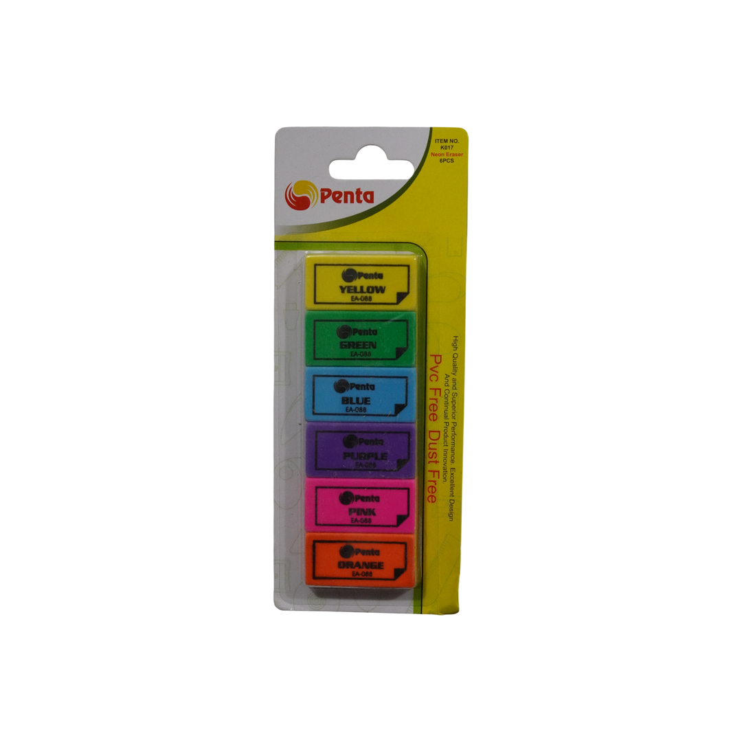 Penta Neon Eraser 6Pc K017