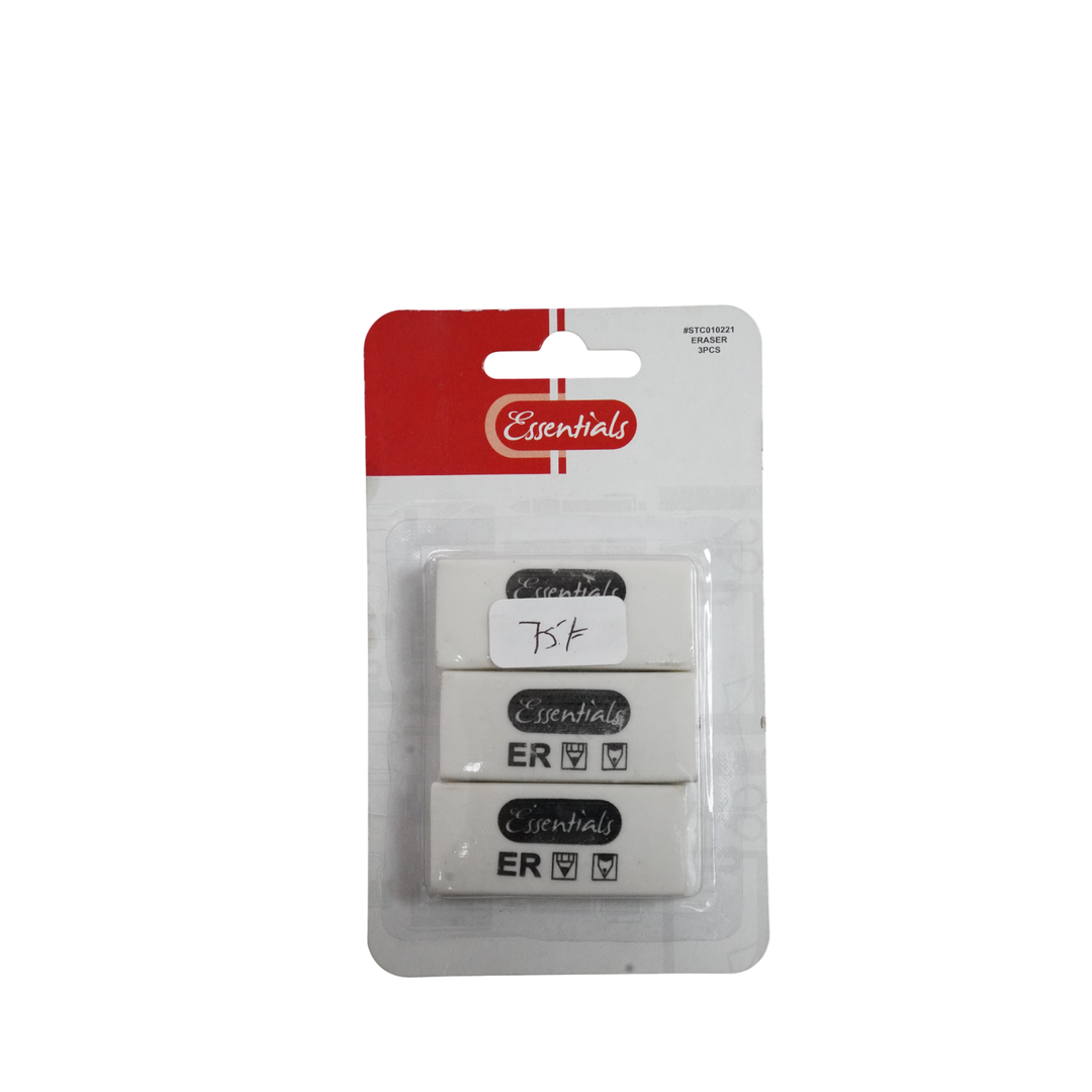 Essentials 3Pc White Eraser Stc010221