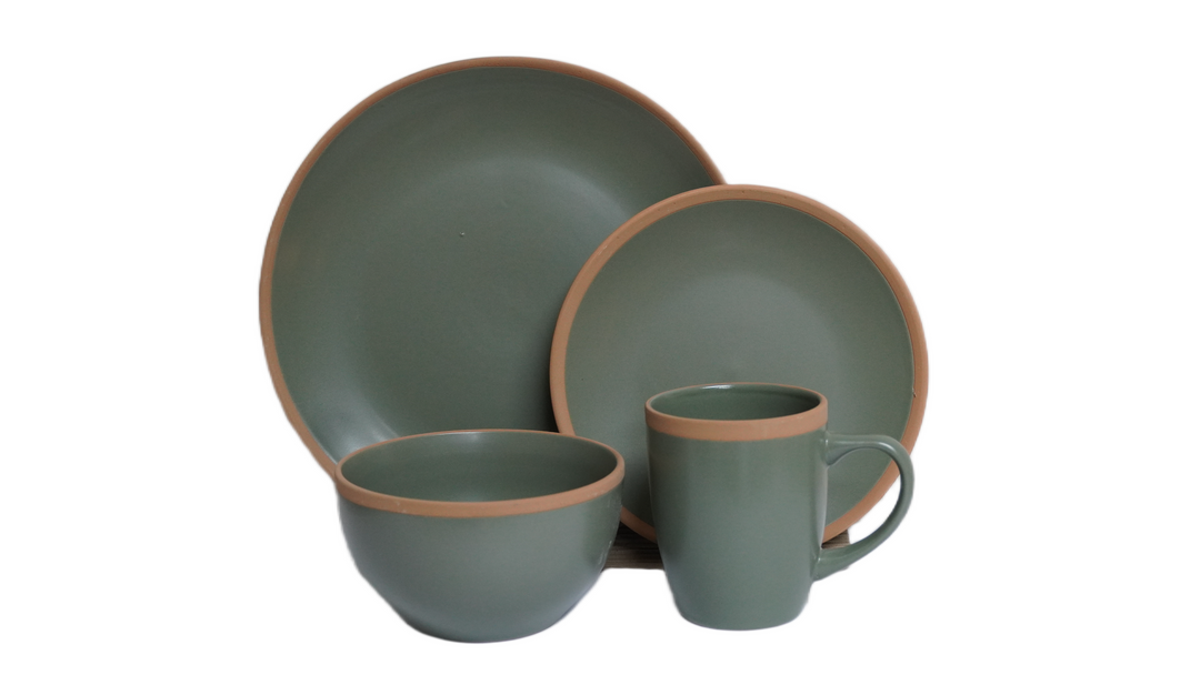 AAH 16PCS DINNER SET GREEN W/RIM #12