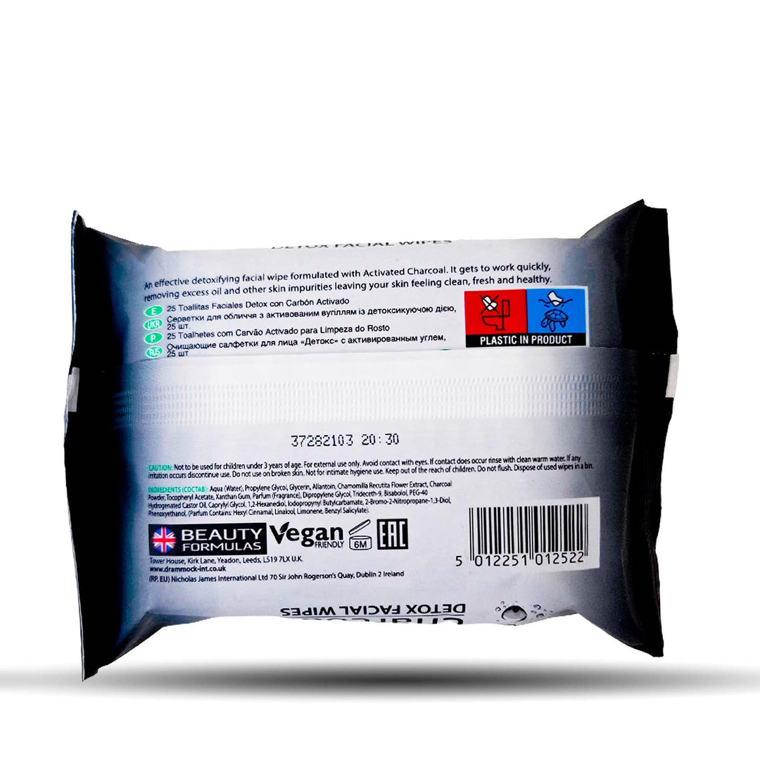 Beauty Formulas Charcoal Facial Wipes 25'S