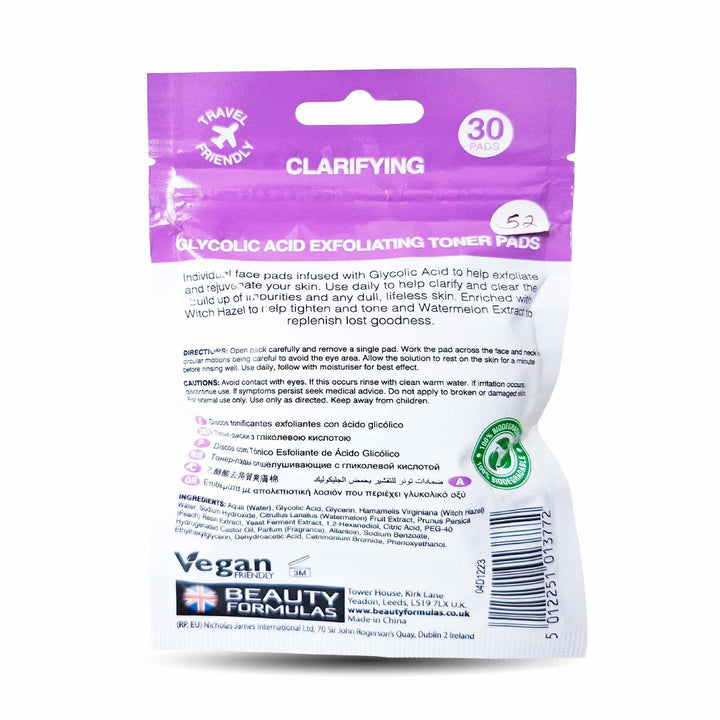 Beauty Formulas Glycolic Acid Exfoliating Toner Pads 30'S