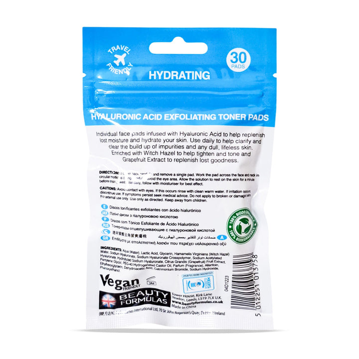 beauty formulas hyaluronic acid exfoliating toner pads 30's