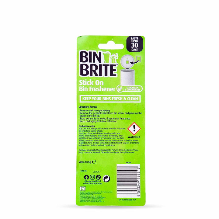 Bin Brite Stick On Bin Freshener Citronella & Lemon Grass