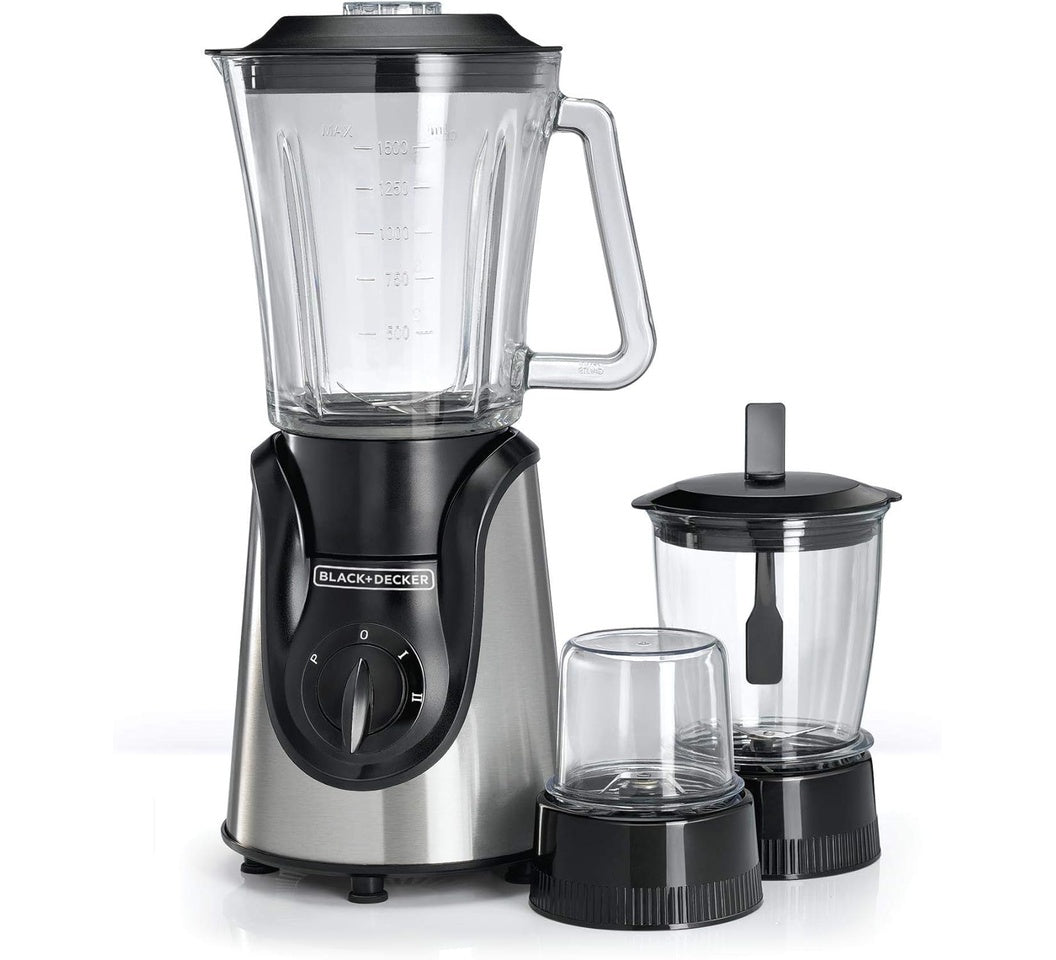 B&D Blender Bx600G-B5 1.5L 600W, Glass Jar W. Grinder & Mincer, Black