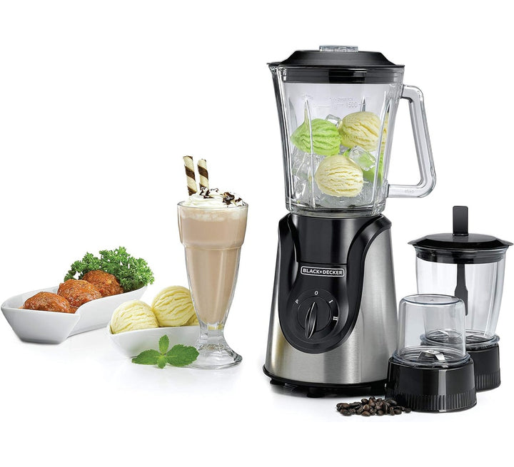 B&D Blender Bx600G-B5 1.5L 600W, Glass Jar W. Grinder & Mincer, Black