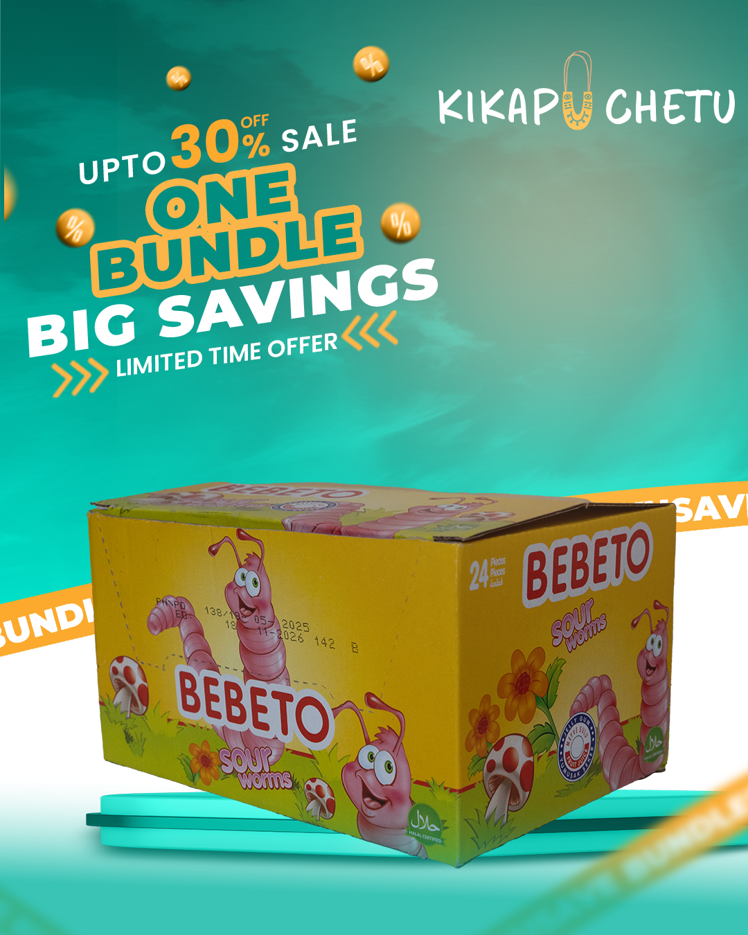 Bebeto Soft Candy Sour Worms 18G 24PCS- Pack Wholesale Discount