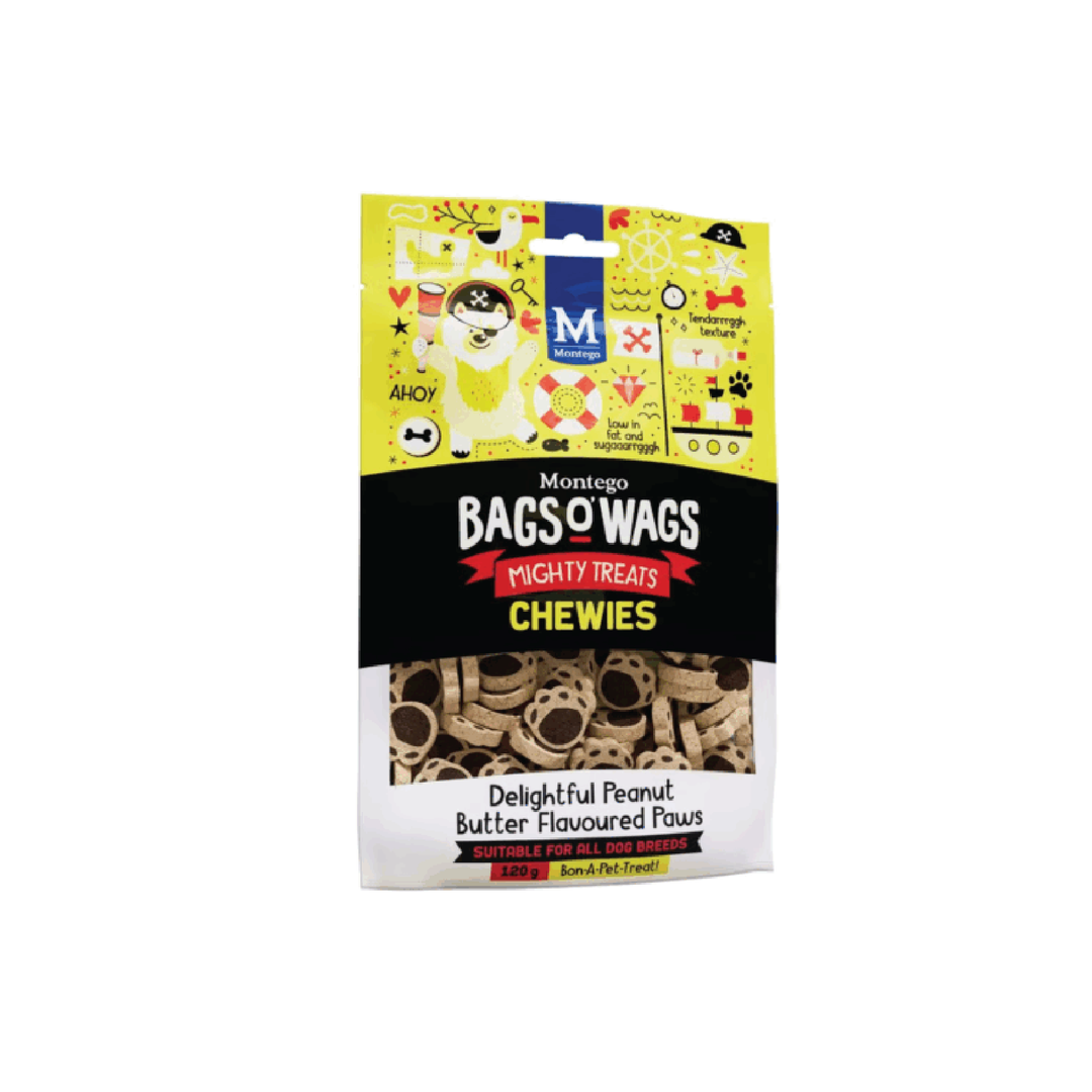 Montego Bags O' Wags Peanut Butter Paws - 120G