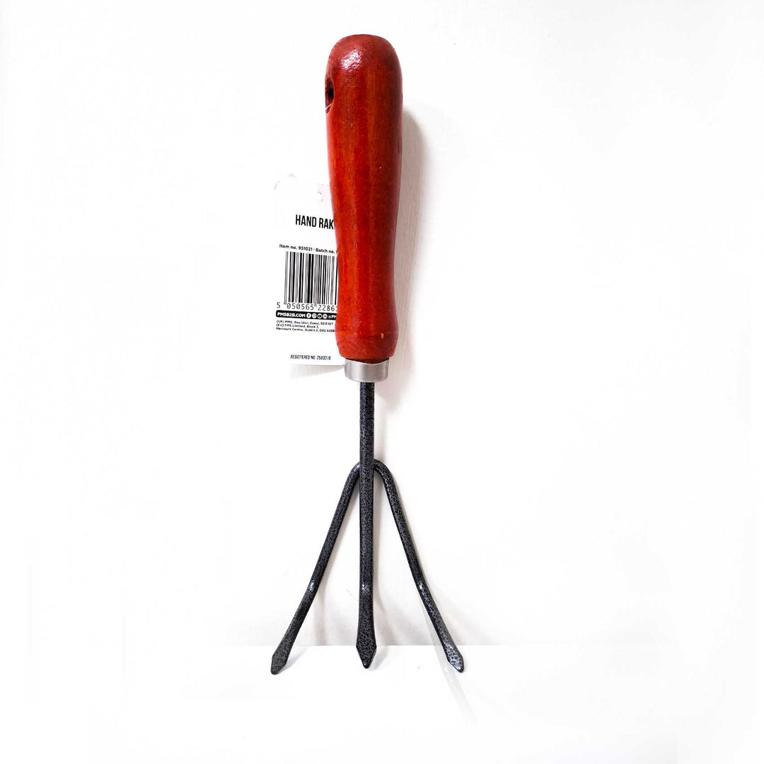 Pms Garden Hand Rake Wood Handle With Hang Tag