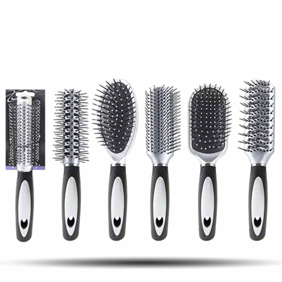 Pms Hair Brush Silver & Black 6Asst