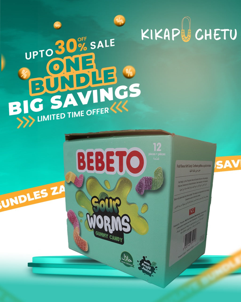 Bebeto Jelly Gum Sour Worms 80G 12PCS- Pack Wholesale Discount