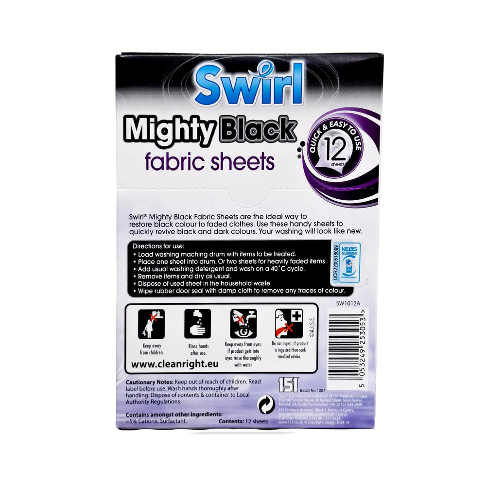 Swirl Mighty Black Fabric Sheet 12Pk