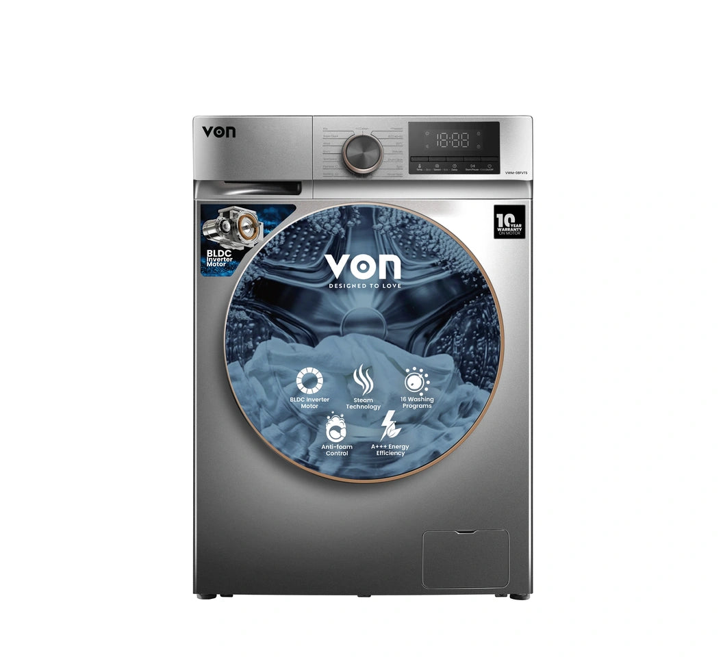 Von Washing Machine Fl VWashing Machine-08Fvts 8Kg Inverter Silver